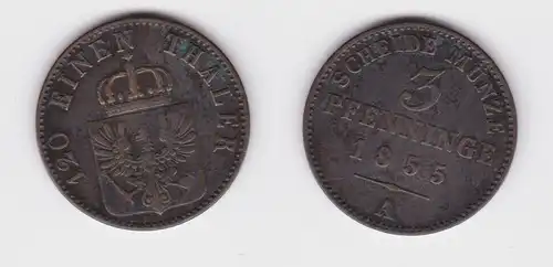 3 Pfennig Kupfer Münze Preussen 1855 A ss (137786)