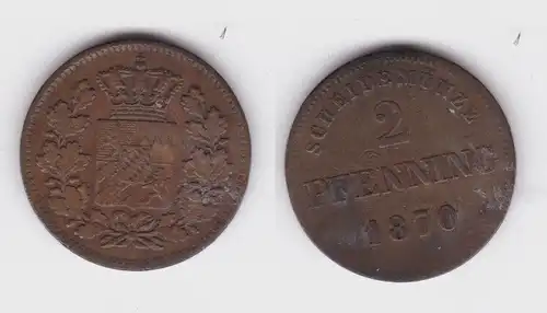 2 Pfennig Kupfer Münze Bayern 1870 (139090)