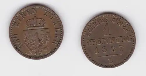1 Pfennig Bronze Münze Preussen 1867 B f.vz (130676)