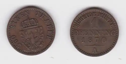 1 Pfennig Bronze Münze Preussen 1870 A f.vz (138078)