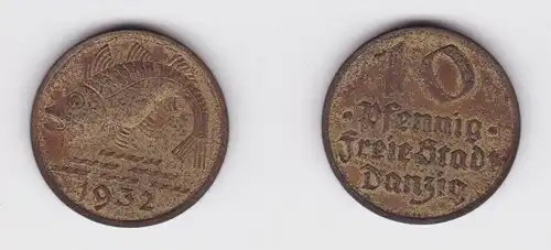10 Pfennig Messing Münze Danzig 1932 Dorsch Jäger D 13 (136437)