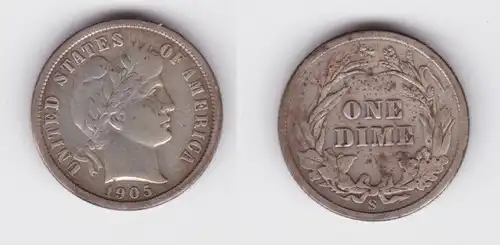 1 Dime Silber Münze USA 1905 Liberty S San Fransisco (138471)