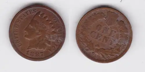 1 Cent Kupfer Münze USA 1887 (134533)