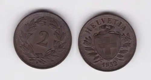2 Rappen Kupfer Münze Schweiz 1932 B (130702)