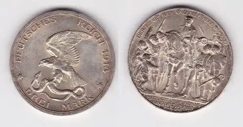 3 Mark Silber Münze Preussen "Der König rief und alle, alle kamen" 1913 (144660)