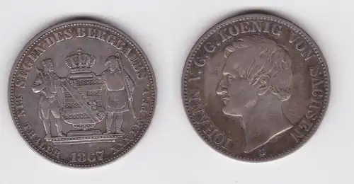 1 Ausbeutetaler Silber Münze Sachsen Segen des Bergbaues 1867 B (140214)