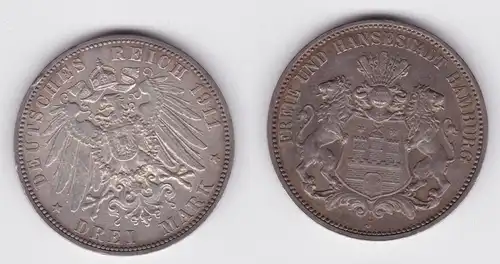 3 Mark Silbermünze Freie und Hansestadt Hamburg 1911 Jäger 64  (144395)
