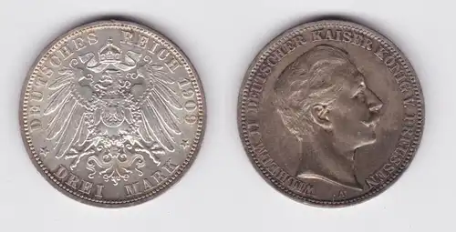3 Mark Silbermünze Preussen Kaiser Wilhelm II 1909 A Jäger 103 vz (143206)