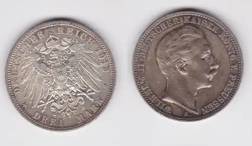 3 Mark Silbermünze Preussen Kaiser Wilhelm II 1912 A Jäger 103 ss+ (145981)