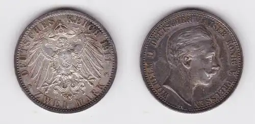 2 Mark Silbermünze Preussen Kaiser Wilhelm II 1911 Jäger 102 ss+ (147438)