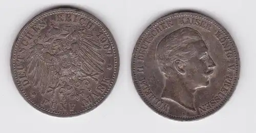5 Mark Silbermünze Preussen Wilhelm II 1907 A Jäger 104 ss (104863)