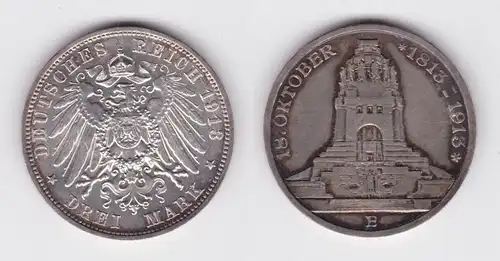 3 Mark Silber Münze Sachsen Völkerschlachtdenkmal Leipzig 1913 ss (144130)