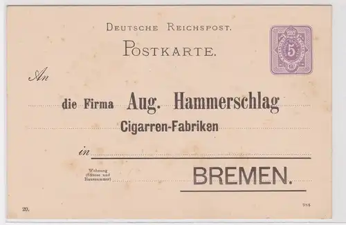 904769 DR Ganzsachen Postkarte P12 Zudruck Cigarrenfabrik Bremen Hammerschlag