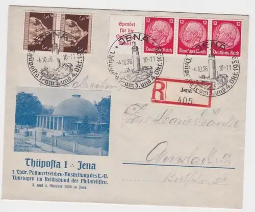 81290 Einschreibe Brief 1. Thür. Postwertzeichen-Ausstellung Thüposta Jena 1936