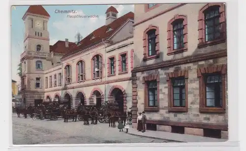 904582 Ak Chemnitz - Hauptfeuerwache mit Pferdekutschen 1909