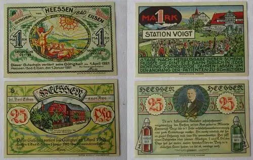 25 Pf & 1 Mark Banknoten Notgeld Gemeinde Heesen bei Eilsen 1921 (128403)