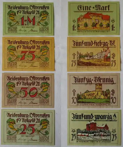 4 Banknoten Notgeld Stadt Neidenburg Ostpreussen 1921 kassenfrisch (123758)