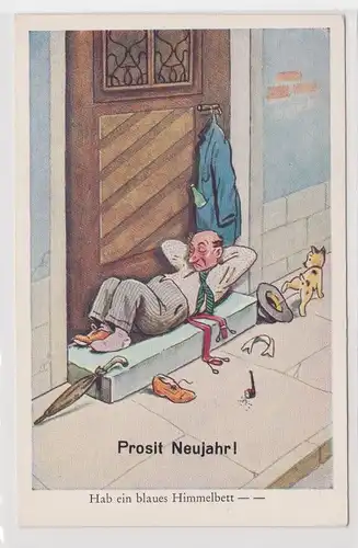 905100 Prosit Neujahr Humor Ak "Hab ein blaues Himmelbett" um 1940