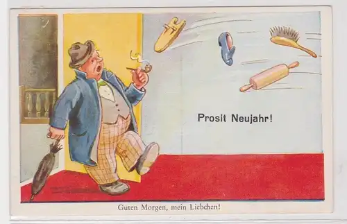 905101 Prosit Neujahr Humor Ak "Guten Morgen, mein Liebchen!" um 1940