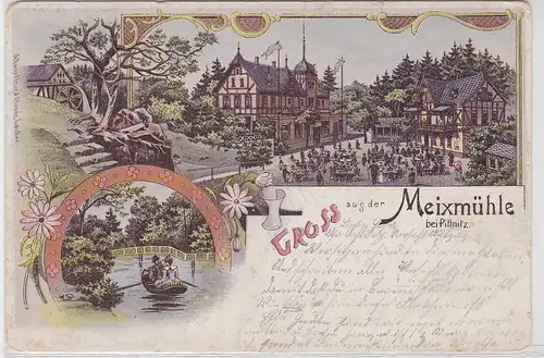 28771 AK Gruss aus der Meixmühle bei Pillnitz - Restauration & Gartenpartie 1901