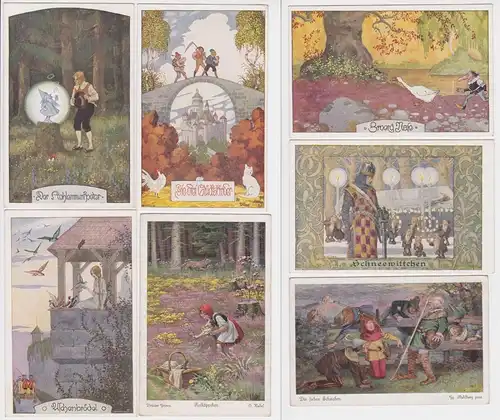 44857 Sammlung mit 7 alten Postkarten mit Märchen Motiven um 1930