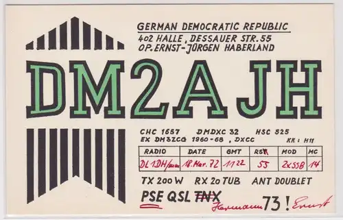 74145 QSL Karte Funker Funkamateur DDR Halle Dessauer Strasse 55, 1972