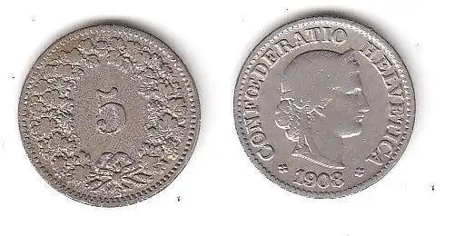 5 Rappen Nickel Münze Schweiz 1908 B (114633)
