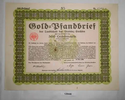 500 Goldmark Pfandbrief Landschaft der Provinz Sachsen Halle 26.3.1931 (128446)
