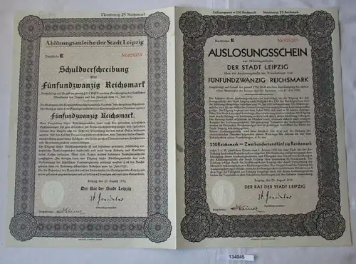 25 Reichsmark Auslosungsschein + Schuldverschreibung Stadt Leipzig 1930 (134045)