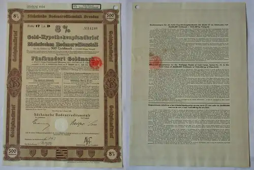 500 Goldmark Pfandbrief Sächsische Bodencreditanstalt Dresden 4.01.1928 (129967)