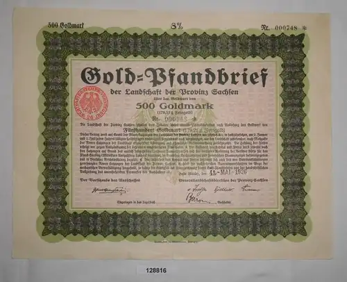 500 Goldmark Pfandbrief Landschaft der Provinz Sachsen Halle 26.3.1931 (128816)