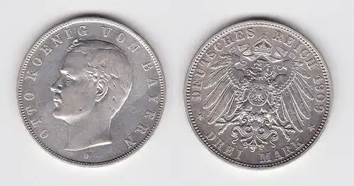 3 Mark Silber Münze Bayern König Otto 1909 D ss (140291)