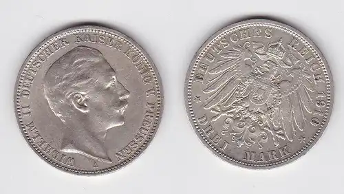 3 Mark Silbermünze Preussen Kaiser Wilhelm II 1910 A Jäger 103 ss (150556)