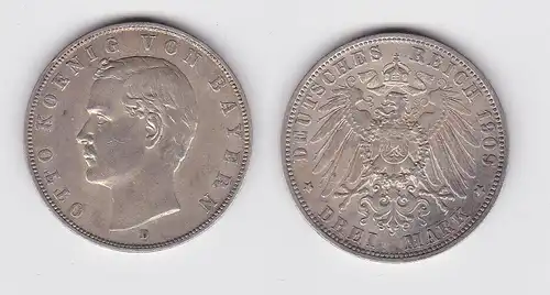 3 Mark Silber Münze Bayern König Otto 1909 D ss (145212)