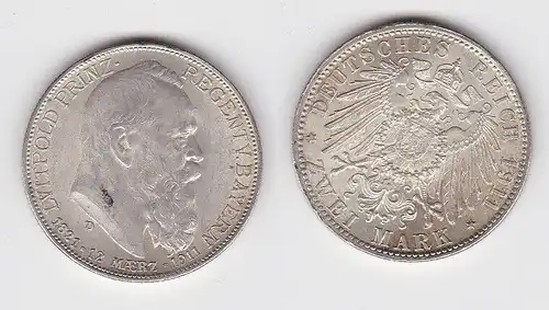 2 Mark Silbermünze Bayern Prinzregent Luitpold 1911 Jäger 48 vz (150127)