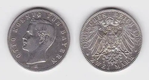 2 Mark Silbermünze Bayern König Otto 1907 Jäger 45 ss+ (150008)