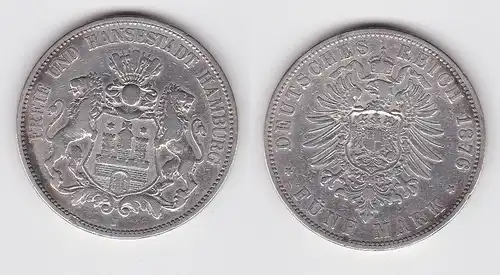 5 Mark Silbermünze Freie und Hansestadt Hamburg 1876 J Jäger 62  (150128)