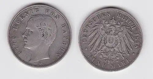 5 Mark Silbermünze Bayern König Otto 1898 Jäger 46 ss (150595)