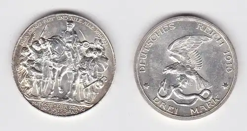 3 Mark Silber Münze Preussen "Der König rief und alle, alle kamen" 1913 (150311)