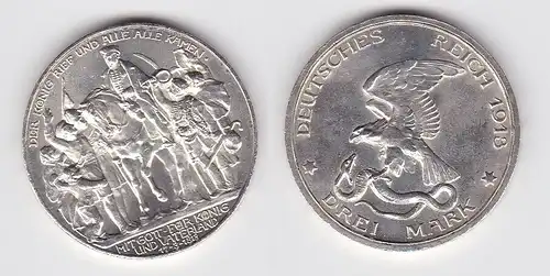3 Mark Silber Münze Preussen "Der König rief und alle, alle kamen" 1913 (150152)