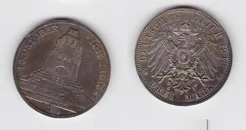 3 Mark Silber Münze Sachsen Völkerschlachtdenkmal Leipzig 1913 ss+ (150306)