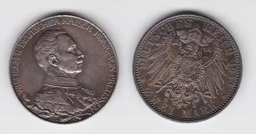 2 Mark Silbermünze Preussen Kaiser in Uniform 1913 Jäger 111 vz (143871)