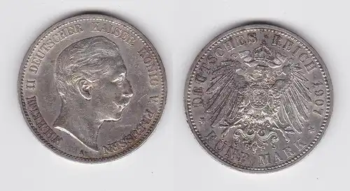 5 Mark Silbermünze Preussen Wilhelm II 1907 A Jäger 104 ss (150122)