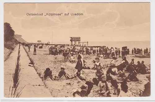 87339 Ak Ostseebad "Kölpinsee" auf Usedom Strand um 1930