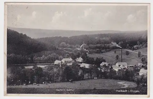 91475 Ak Hallbach im Erzgebirge Seyferts Gasthof 1937