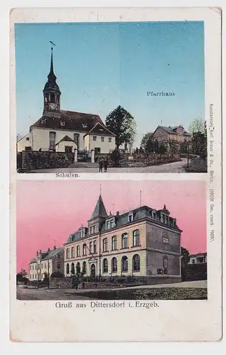 99776 Ak Gruß aus Dittersdorf im Erzgebirge Pfarrhaus, Schulen um 1910