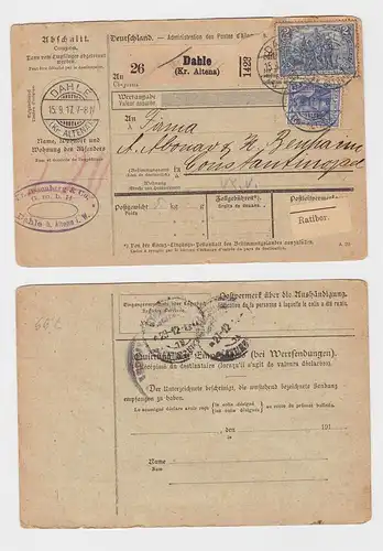 99083 Paketkarte Dahle 1917 nach Constantinopel mit 2,20 Frankatur