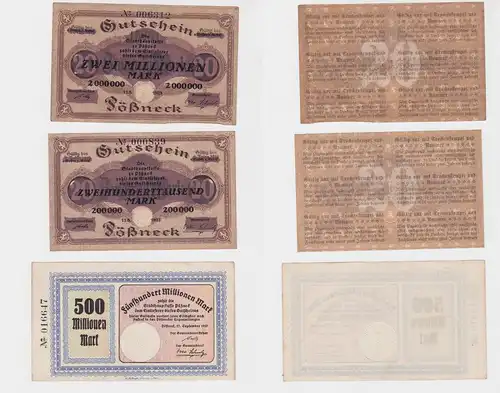 3 Banknoten Inflation Stadt Pößneck 1923 (127026)