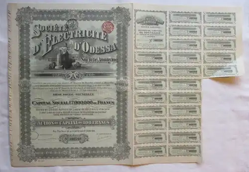 100 Francs Aktie Société d'Électricite d'Odessa 1913 Brüssel (128775)