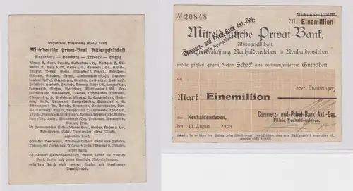 1 Million Mark Banknote Mitteldeutsche Privat Neuhaldensleben 10.8.1923 (126602)